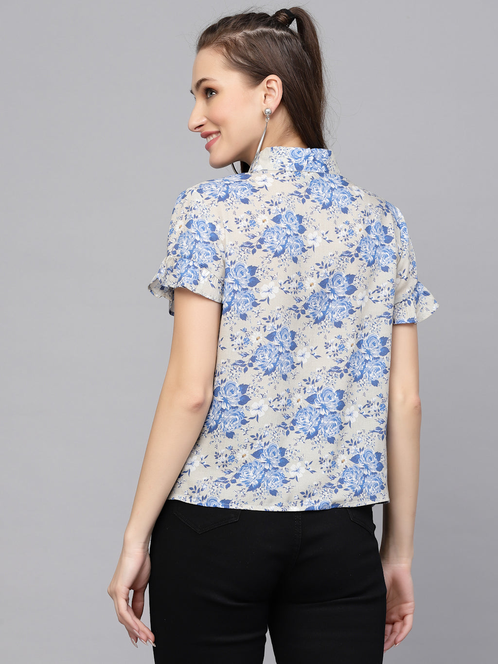 Valbone Women’s Blue Modal Silk Printed Shirt
