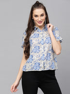 Valbone Women’s Blue Modal Silk Printed Shirt