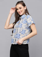 Valbone Women’s Blue Modal Silk Printed Shirt