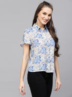 Valbone Women’s Blue Modal Silk Printed Shirt