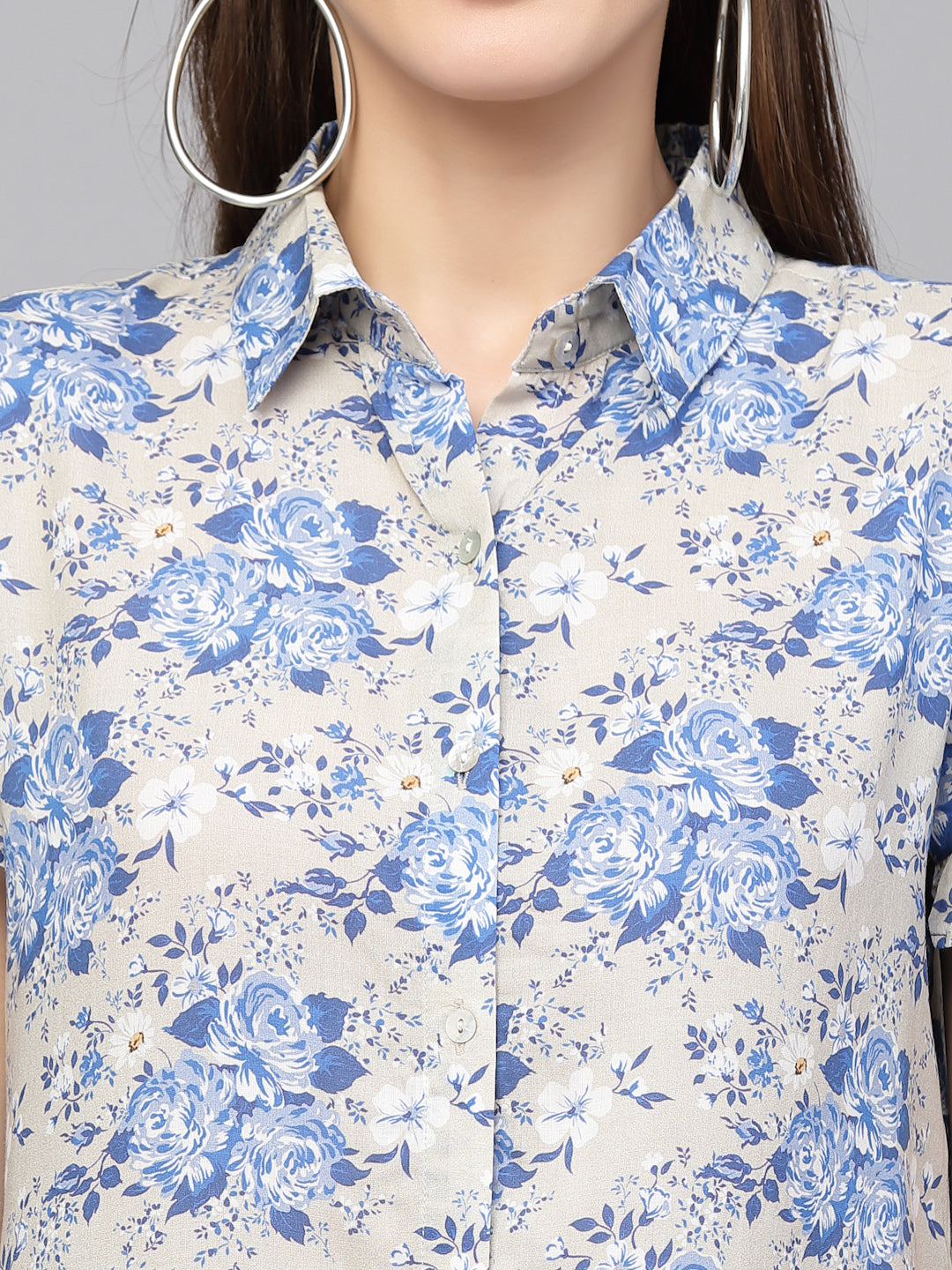 Valbone Women’s Blue Modal Silk Printed Shirt