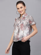 Valbone Women’s Grey Modal Silk Printed Shirt