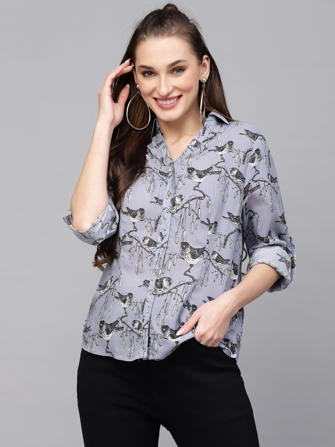 Valbone Women’s Light Purple Modal Silk Printed Shirt