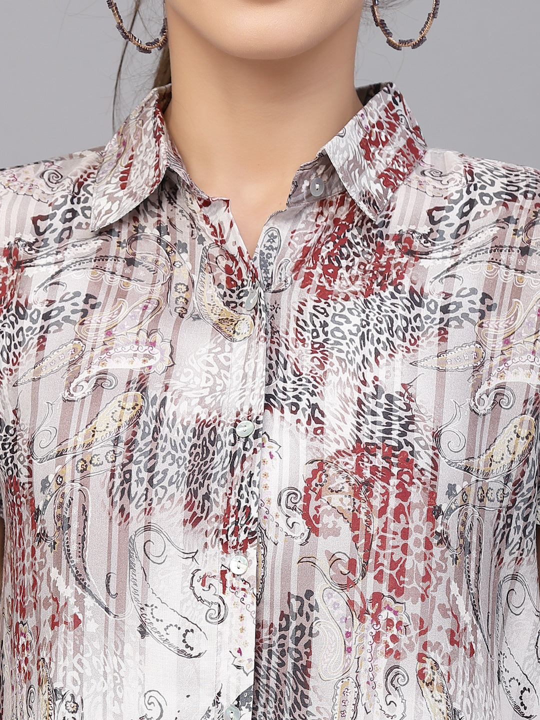 Valbone Women’s Grey Modal Silk Printed Shirt