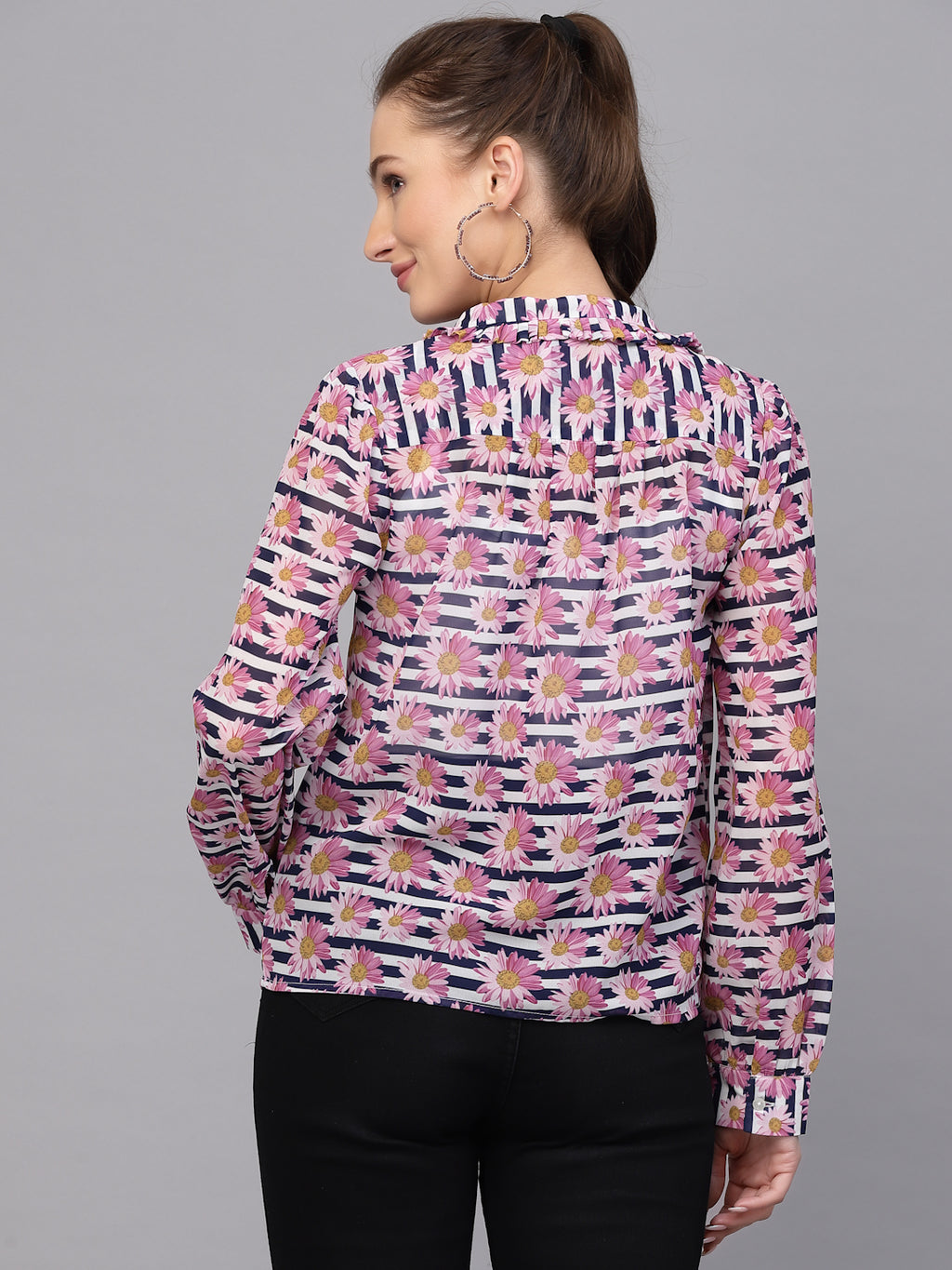 Valbone Women’s Pink Georgette Printed Shirt