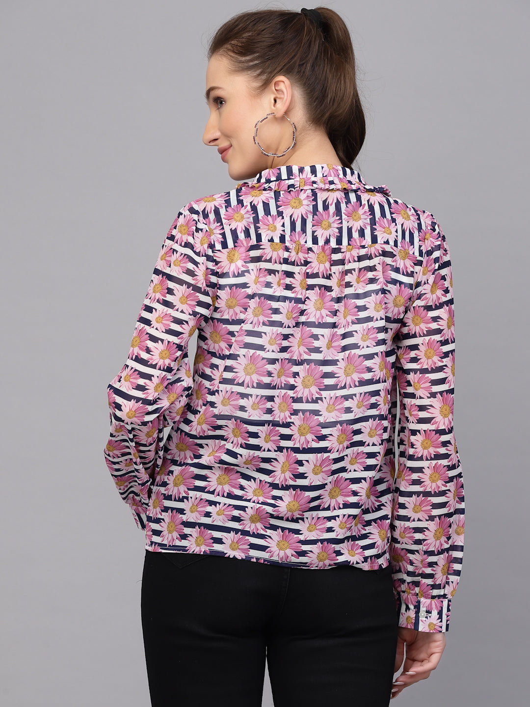 Valbone Women’s Pink Georgette Printed Shirt