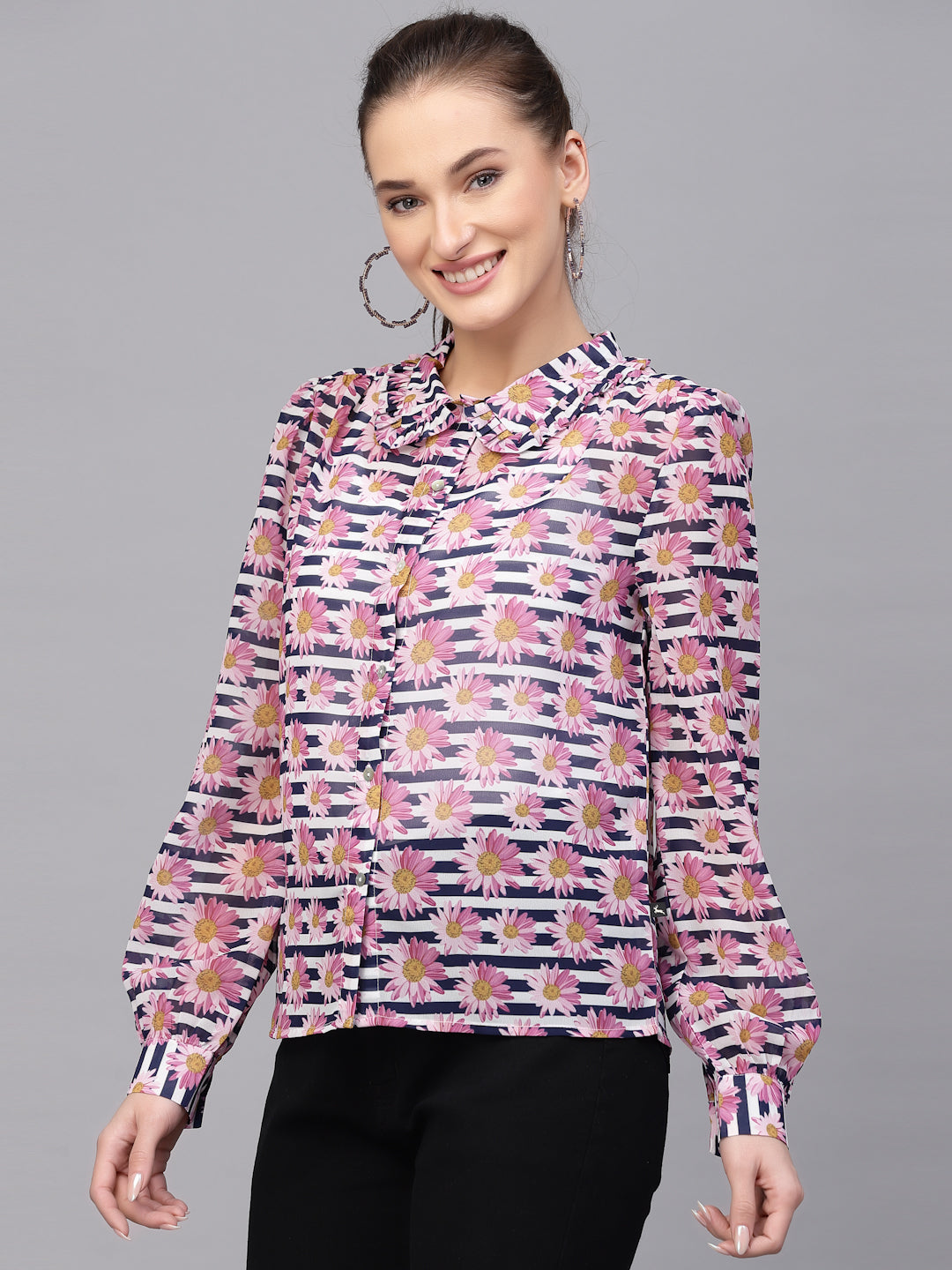 Valbone Women’s Pink Georgette Printed Shirt