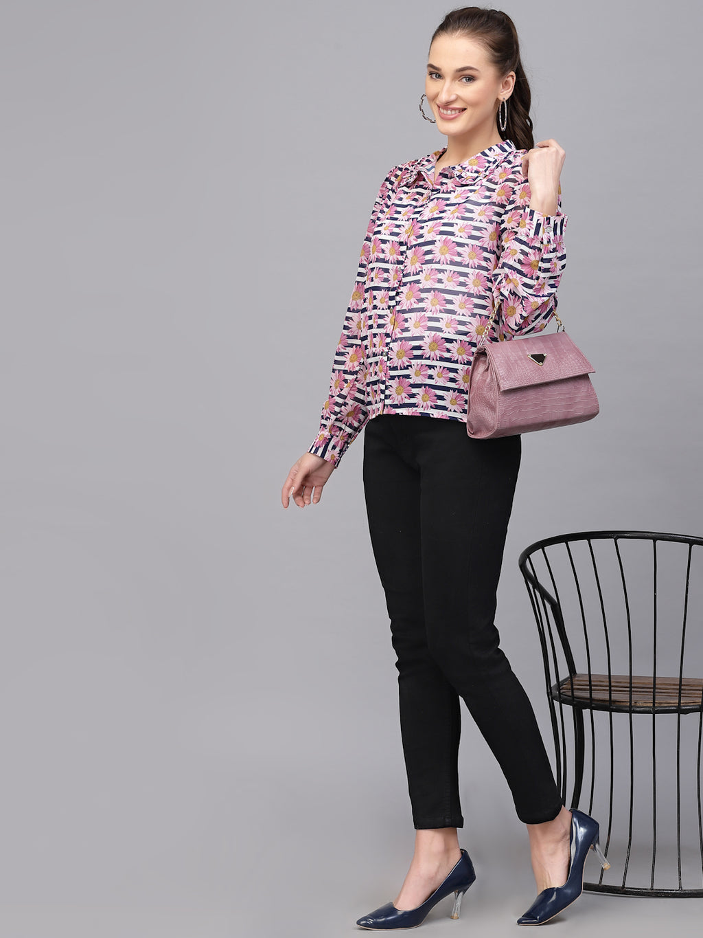 Valbone Women’s Pink Georgette Printed Shirt