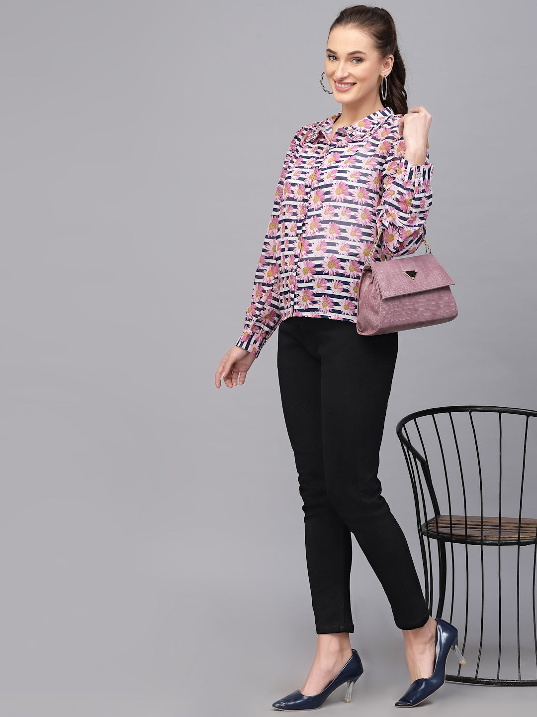 Valbone Women’s Pink Georgette Printed Shirt