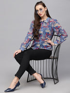 Valbone Women’s Blue Georgette Printed Shirt