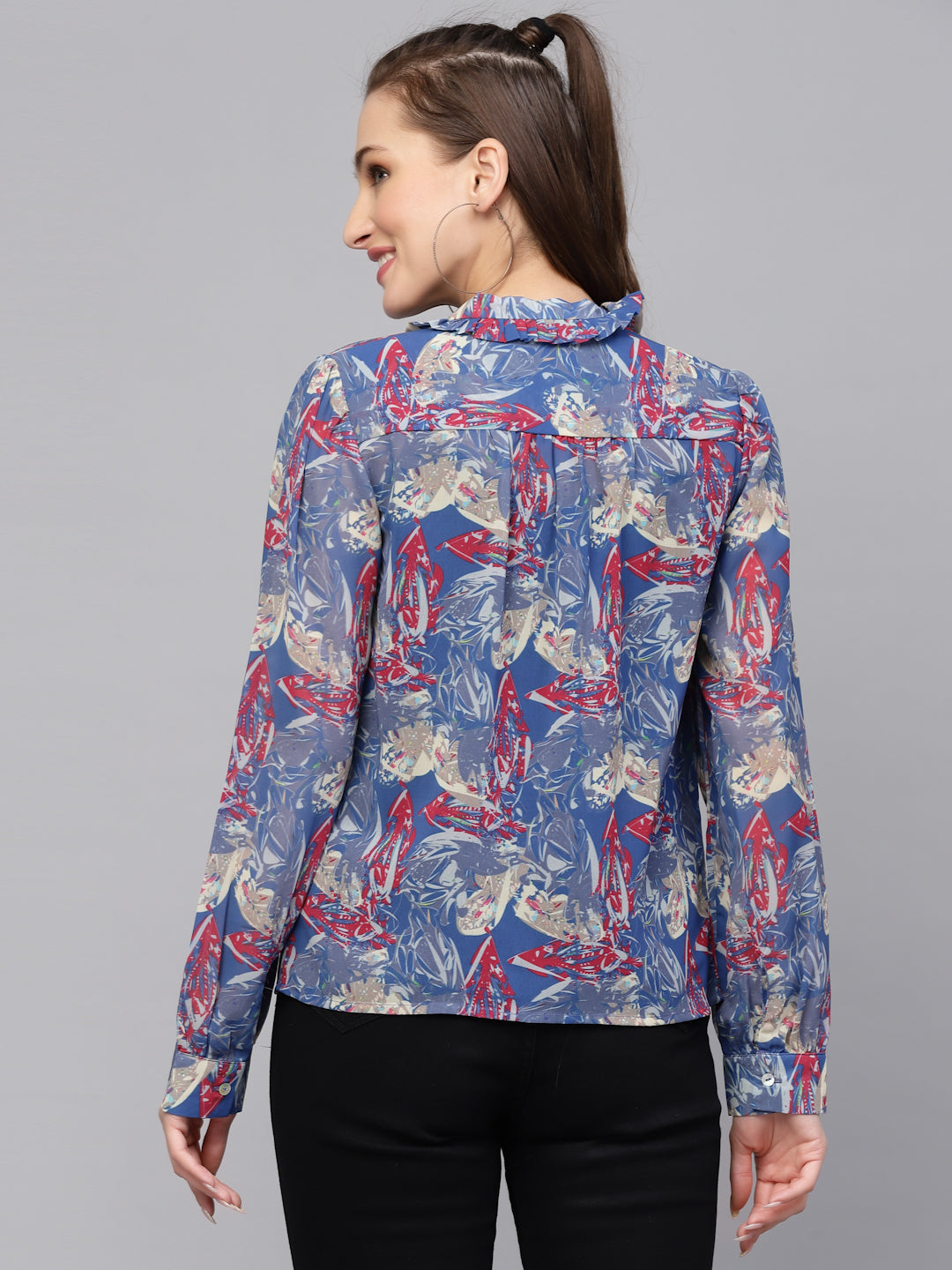 Valbone Women’s Blue Georgette Printed Shirt