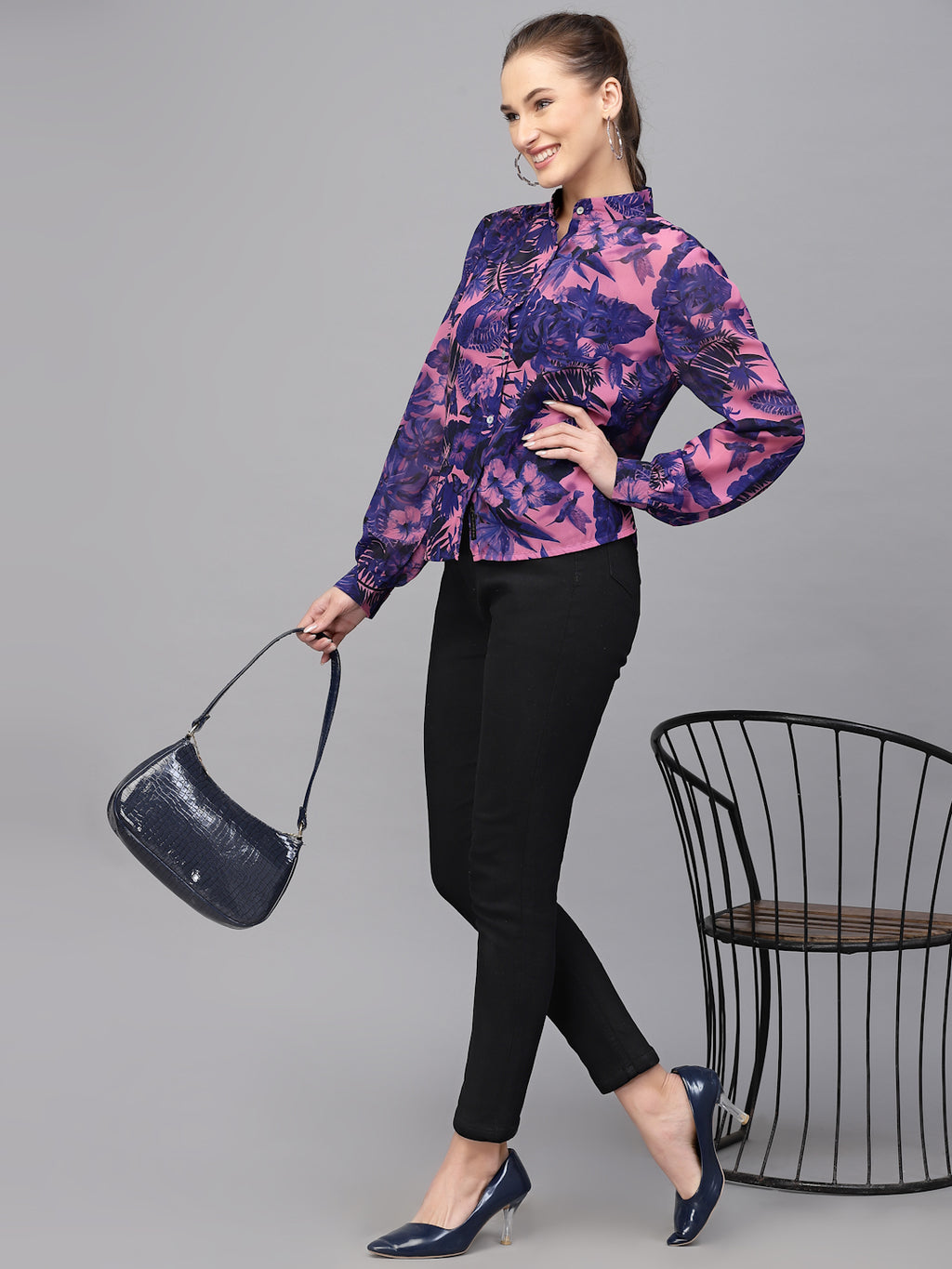 Valbone Women’s Purple Georgette Printed Shirt