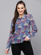Valbone Women’s Blue Georgette Printed Shirt