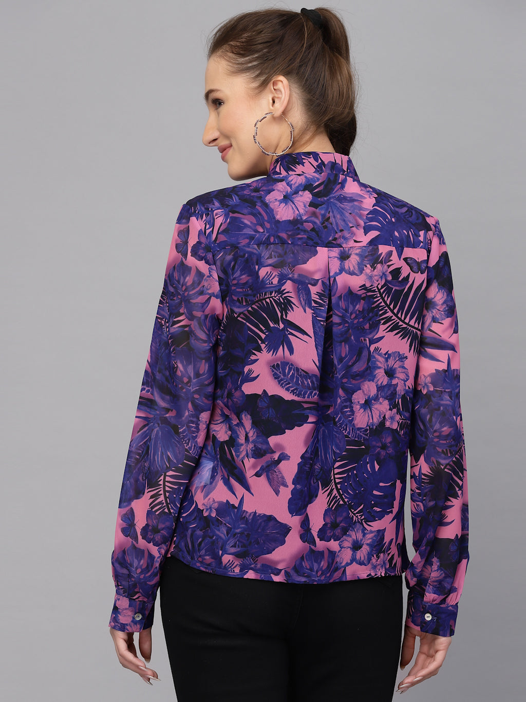 Valbone Women’s Purple Georgette Printed Shirt
