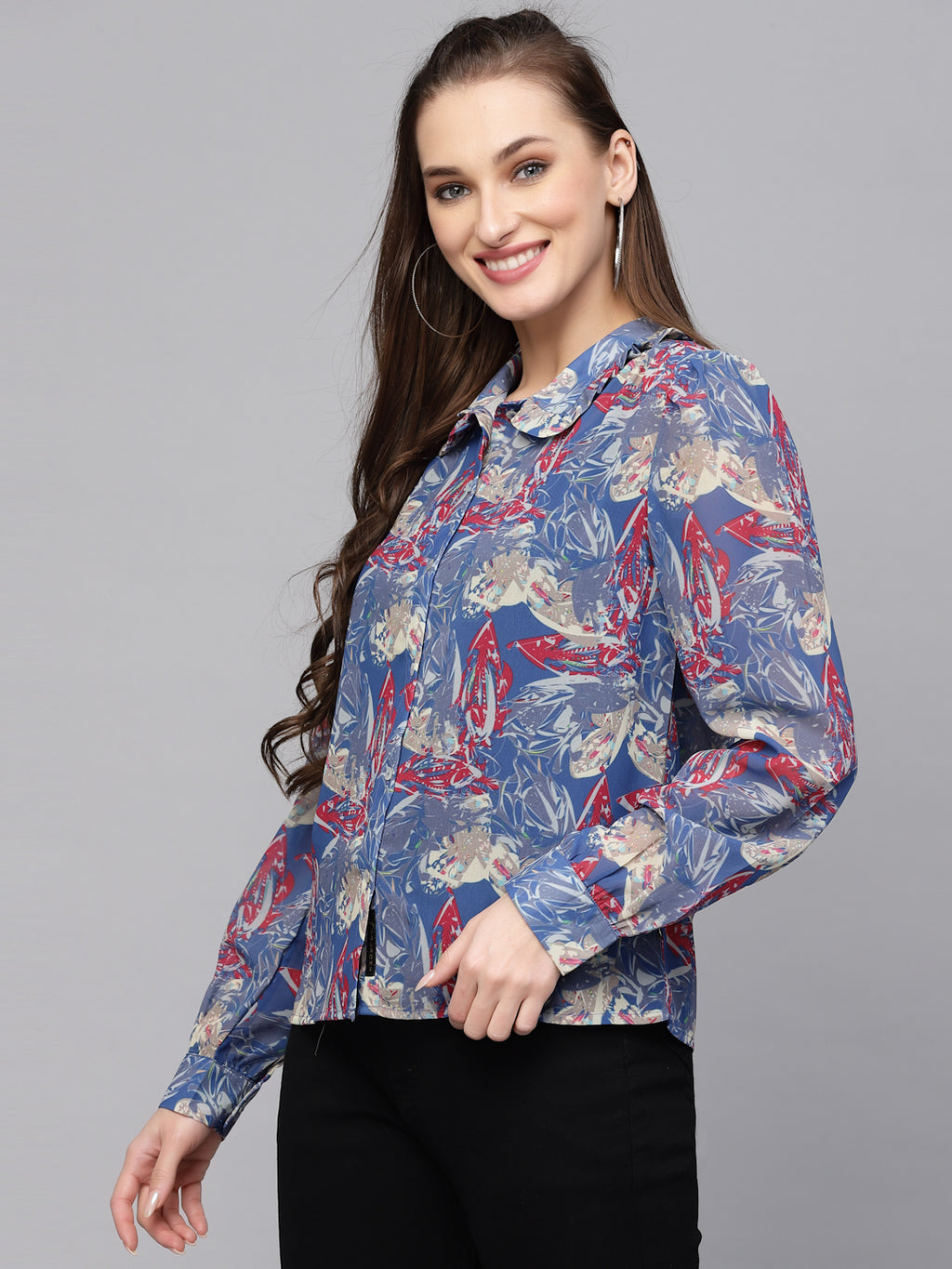 Valbone Women’s Blue Georgette Printed Shirt
