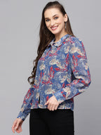 Valbone Women’s Blue Georgette Printed Shirt