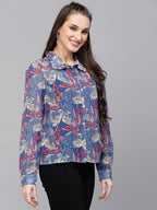 Valbone Women’s Blue Georgette Printed Shirt