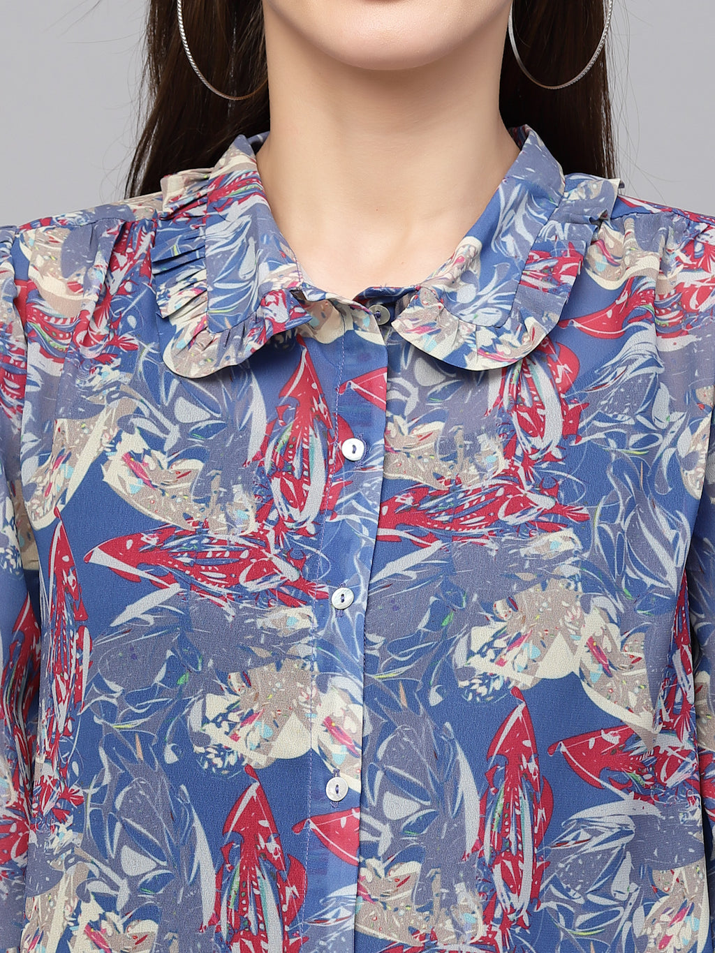 Valbone Women’s Blue Georgette Printed Shirt