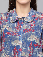 Valbone Women’s Blue Georgette Printed Shirt
