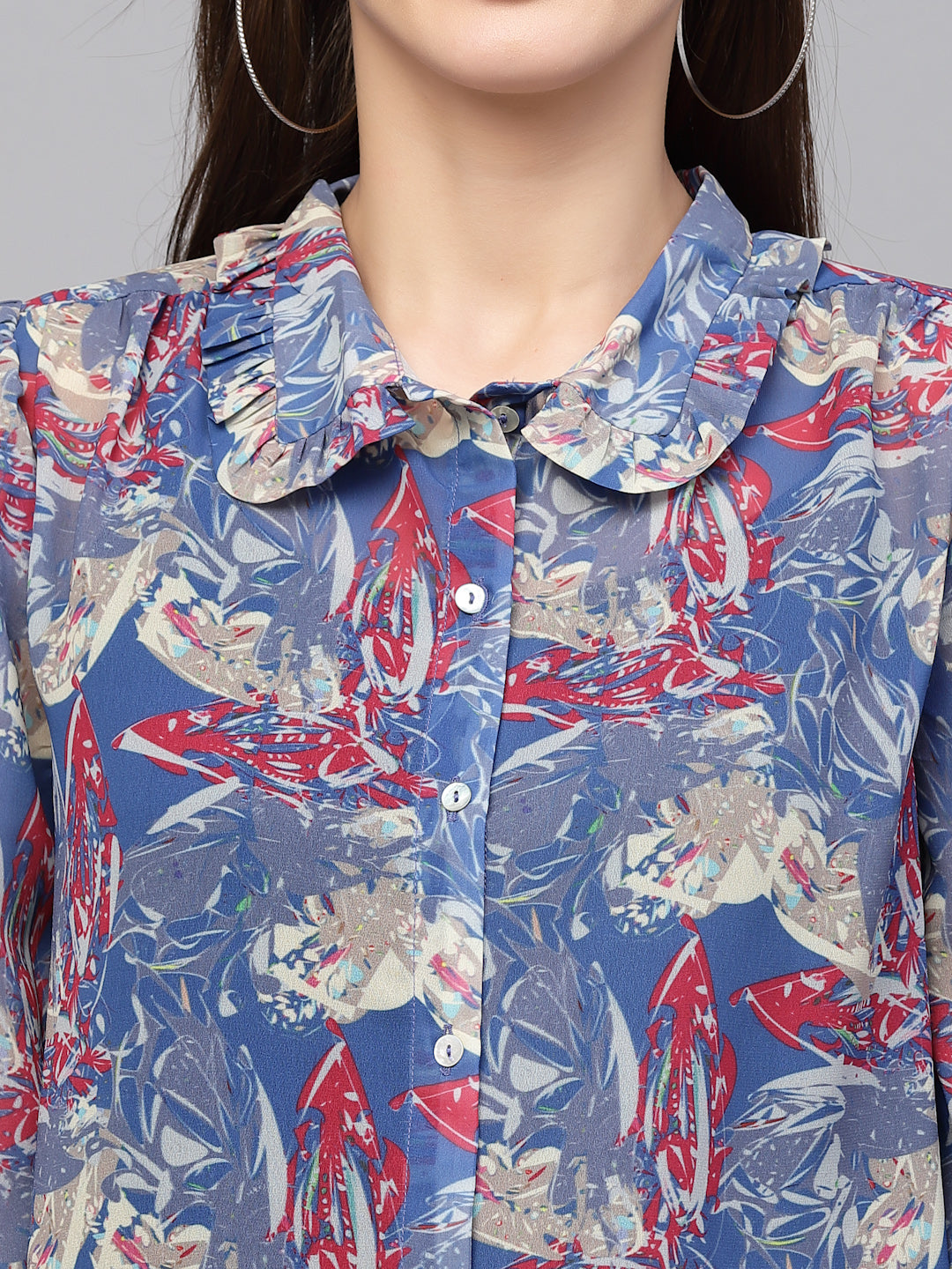 Valbone Women’s Blue Georgette Printed Shirt