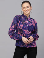 Valbone Women’s Purple Georgette Printed Shirt