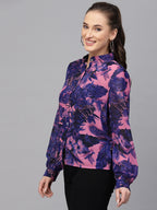 Valbone Women’s Purple Georgette Printed Shirt