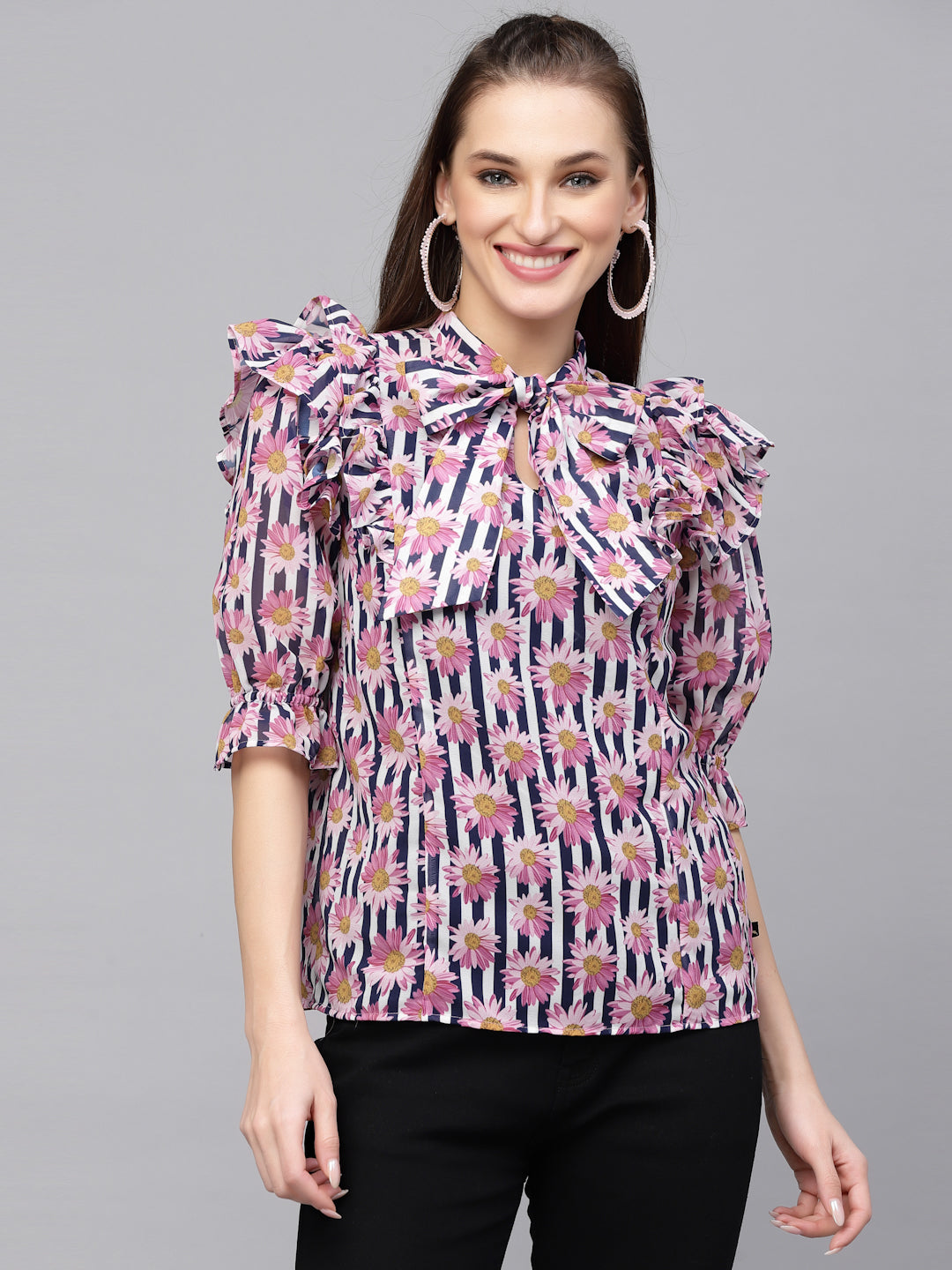 Pink Georgette Floral Print Top