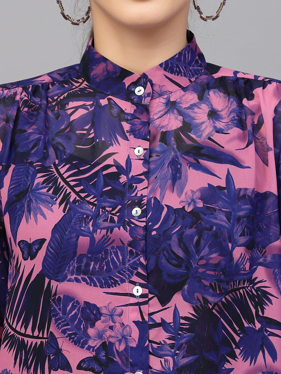 Valbone Women’s Purple Georgette Printed Shirt