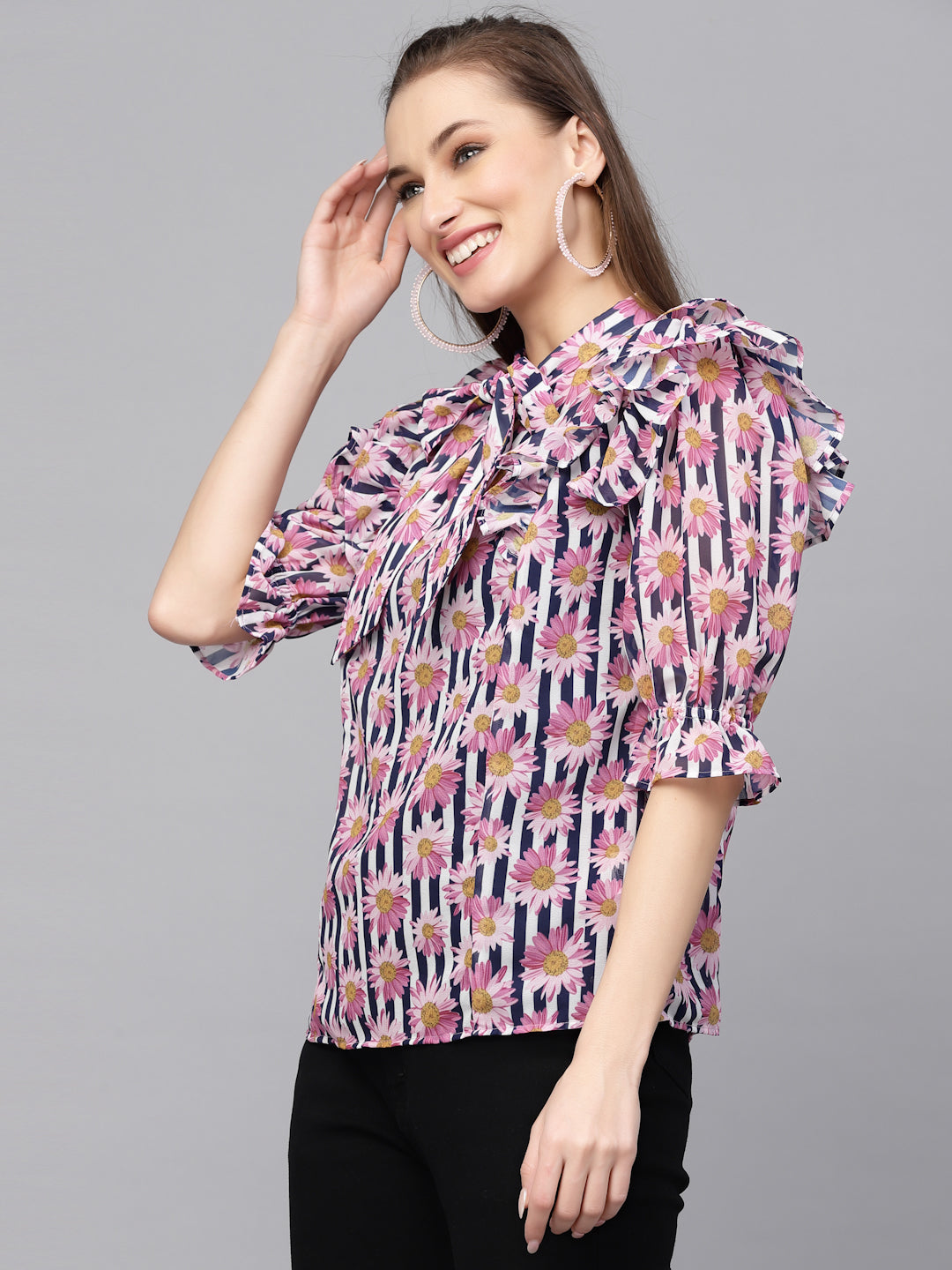 Pink Georgette Floral Print Top