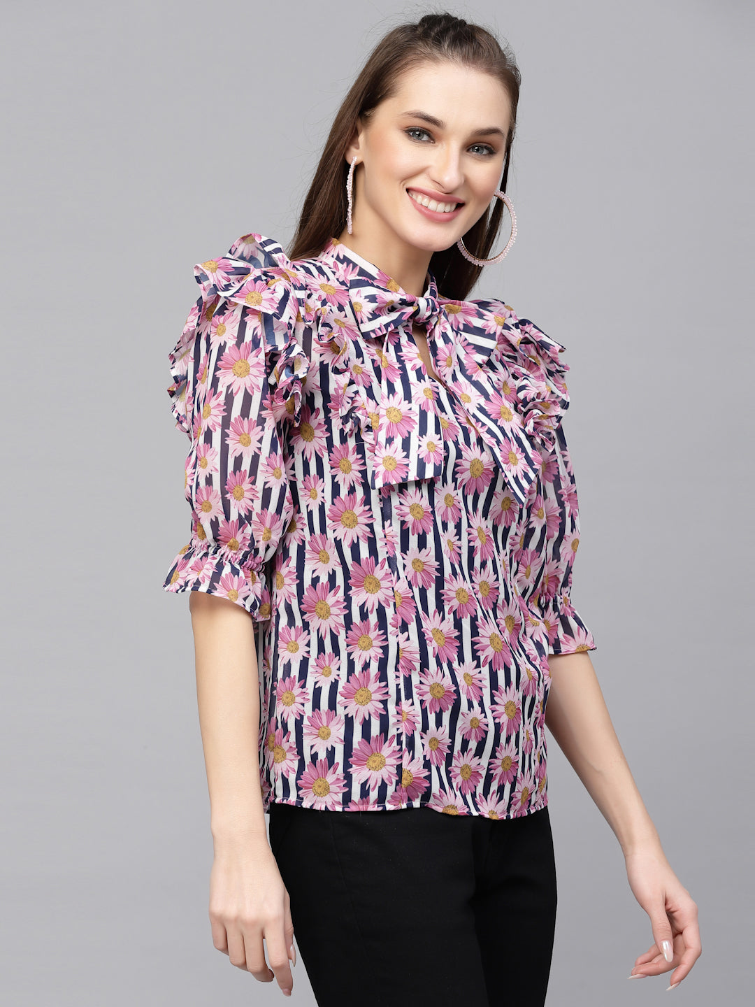 Pink Georgette Floral Print Top