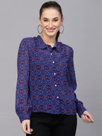 Valbone Women’s Purple Georgette Printed Shirt