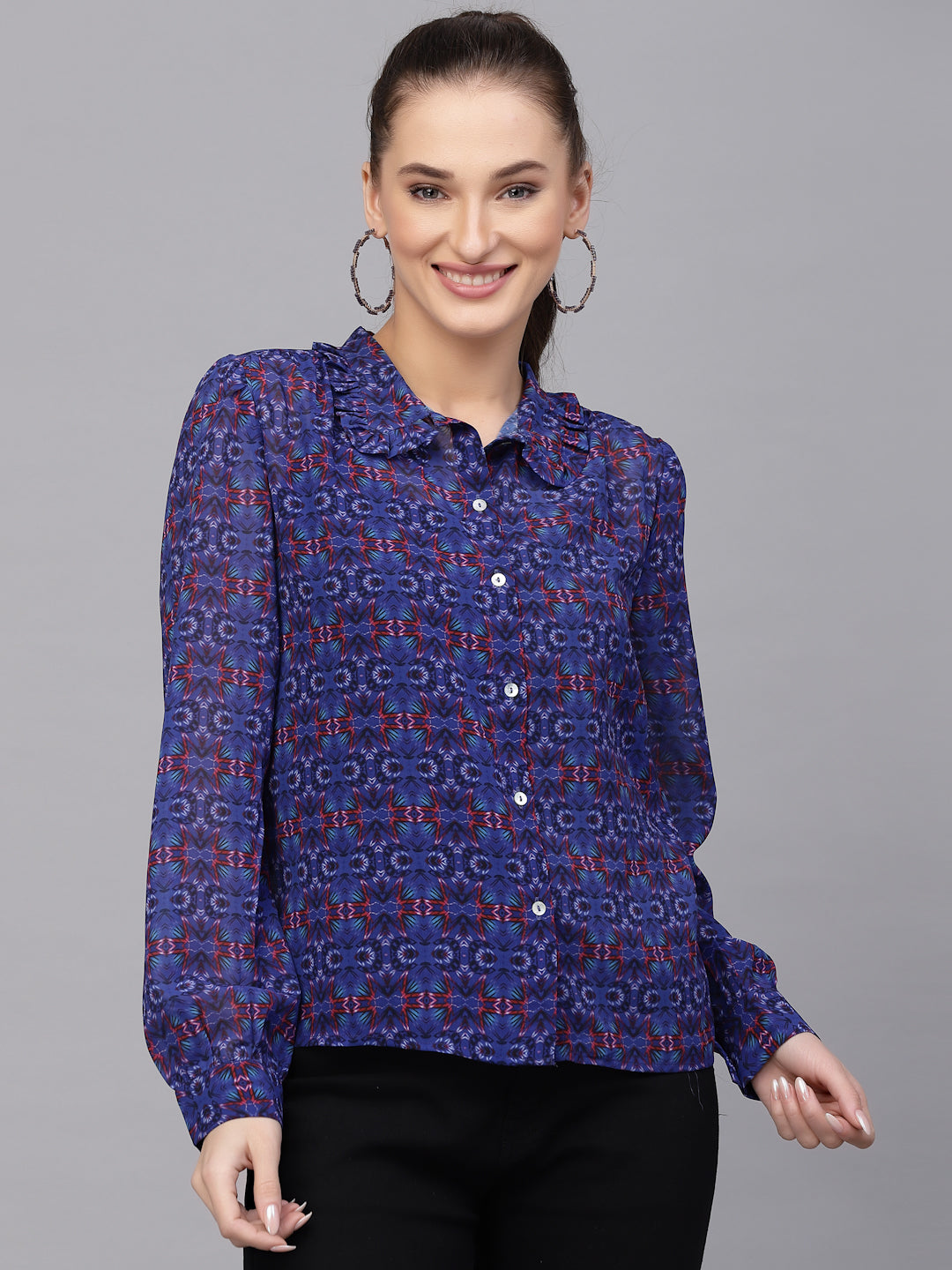Valbone Women’s Purple Georgette Printed Shirt