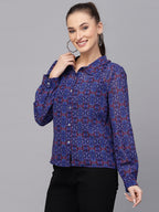 Valbone Women’s Purple Georgette Printed Shirt