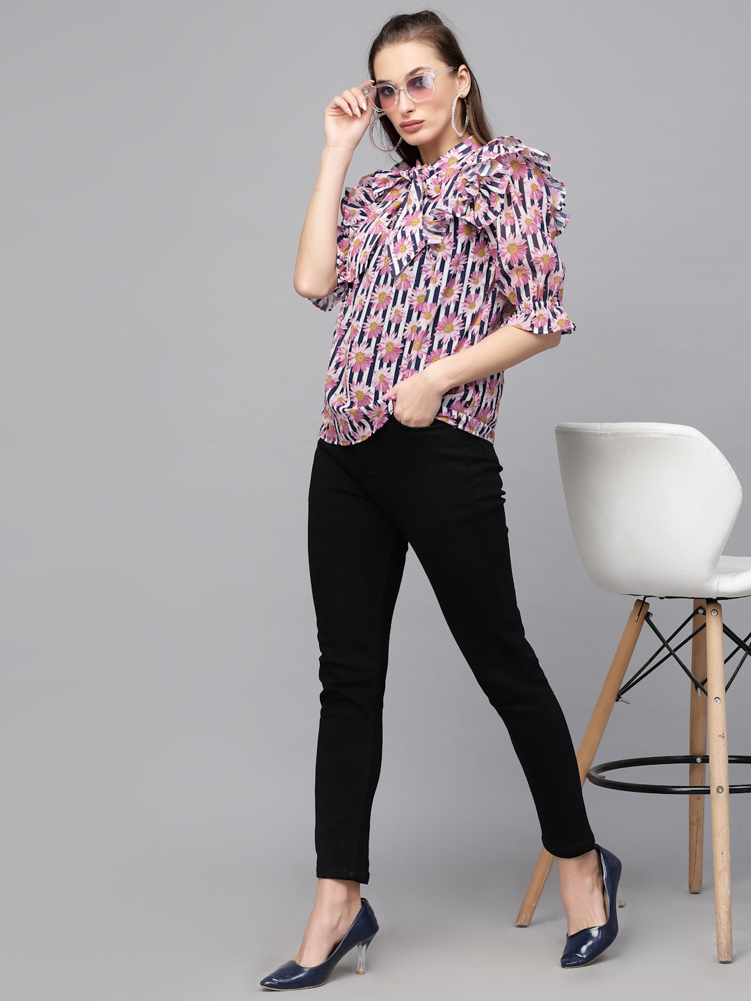 Pink Georgette Floral Print Top