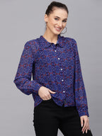 Valbone Women’s Purple Georgette Printed Shirt