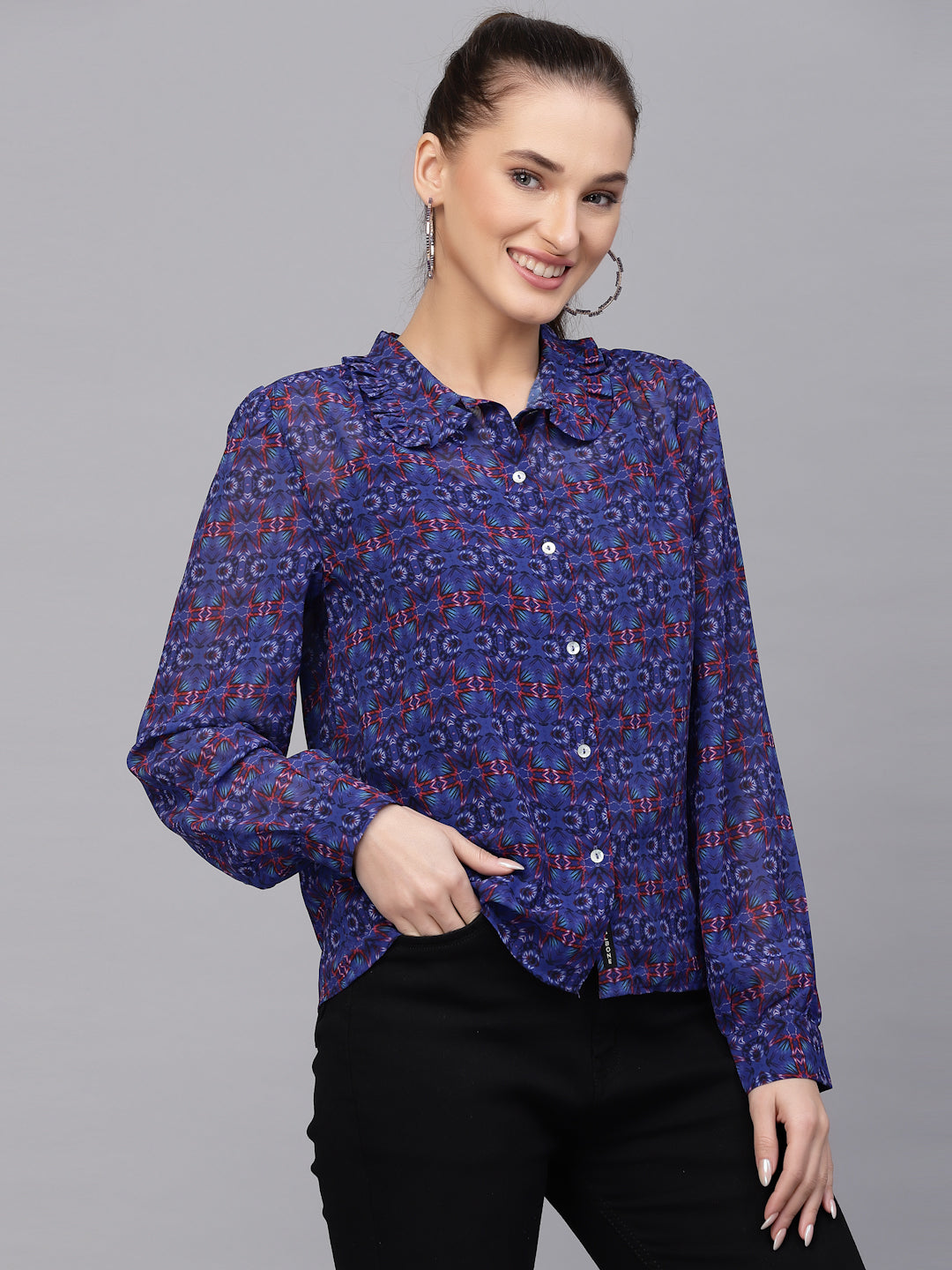 Valbone Women’s Purple Georgette Printed Shirt