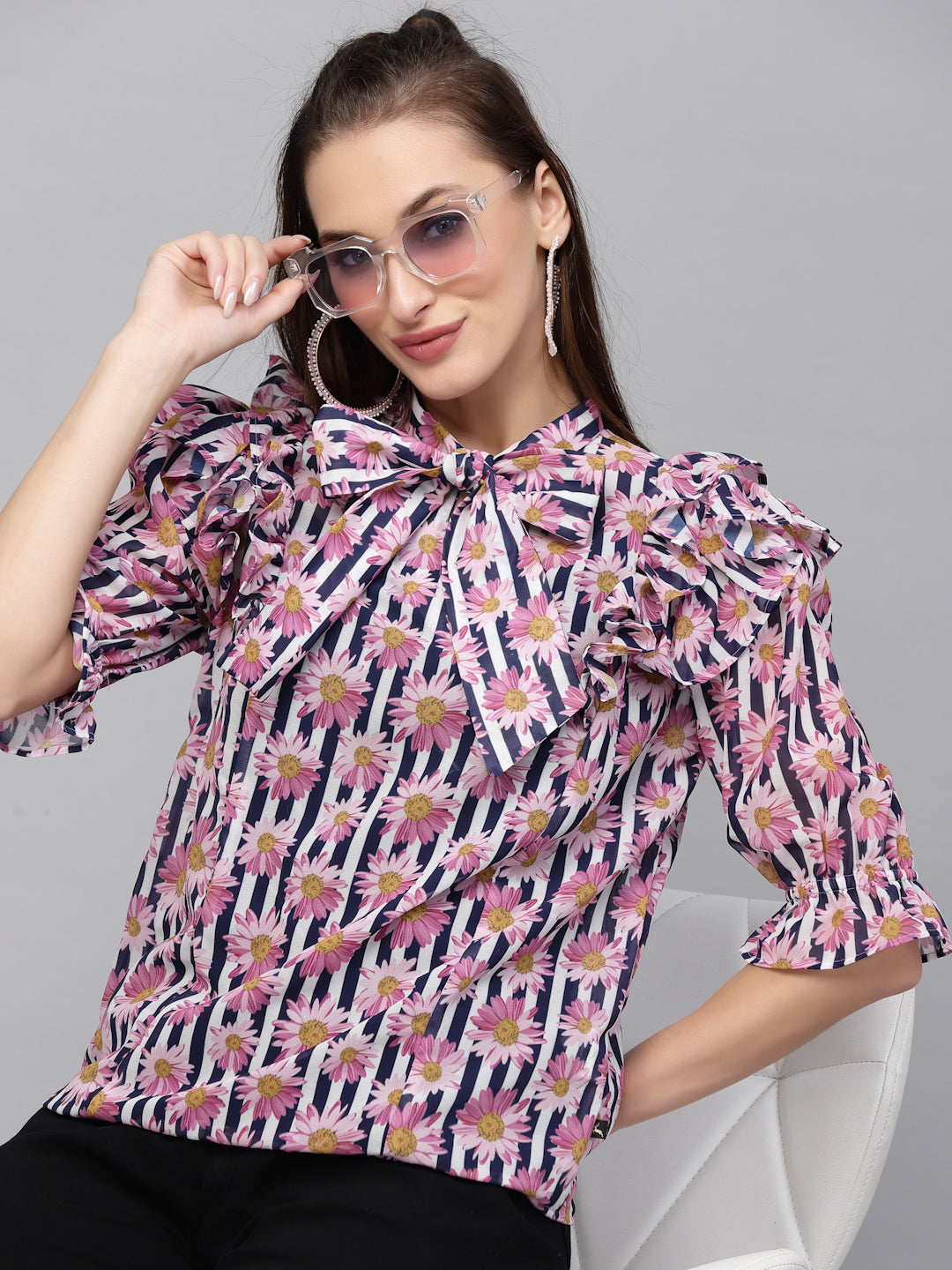 Pink Georgette Floral Print Top