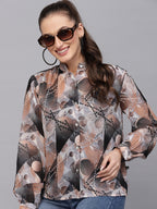 Valbone Women’s Brown Georgette Printed Shirt
