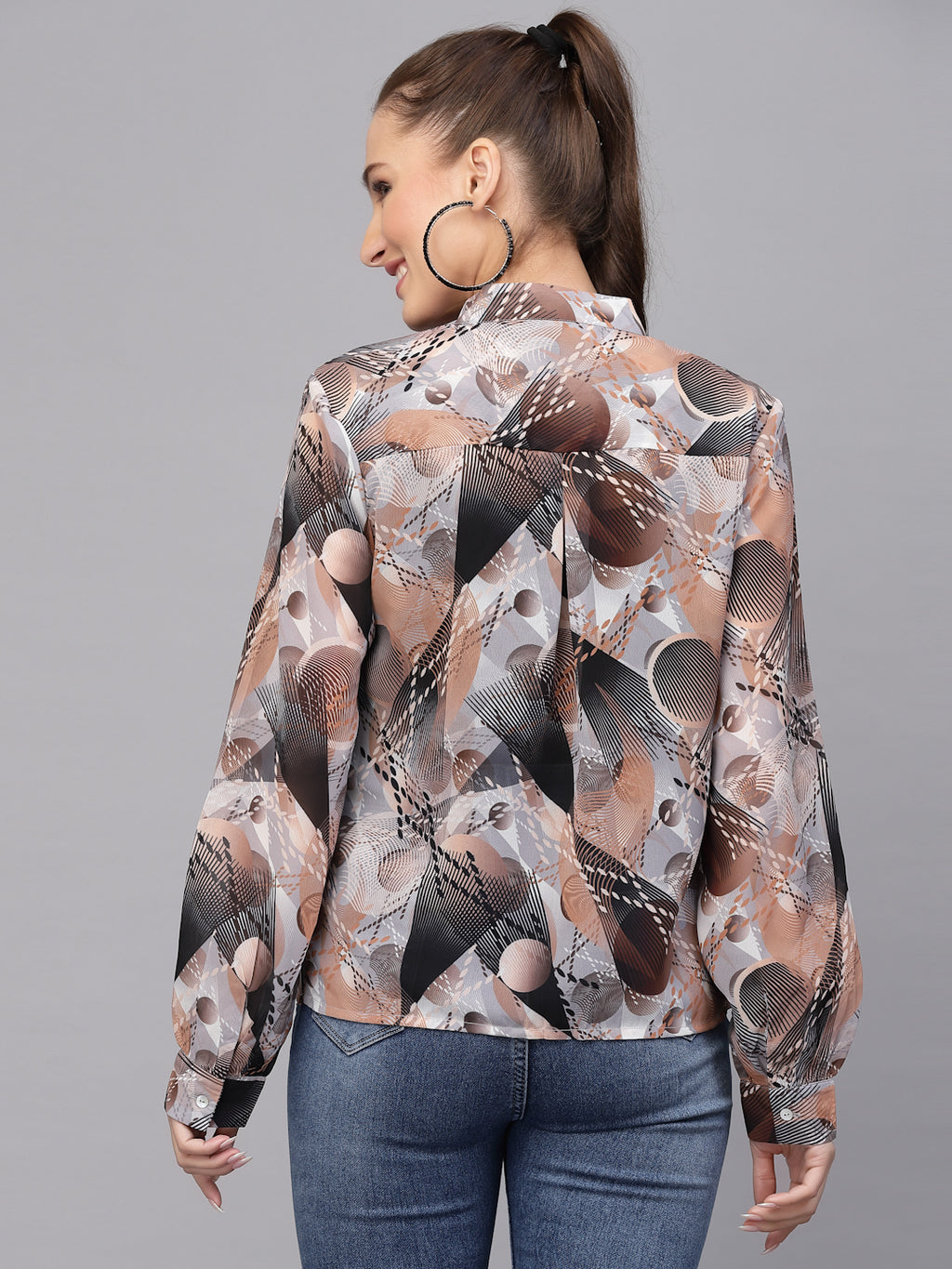 Valbone Women’s Brown Georgette Printed Shirt