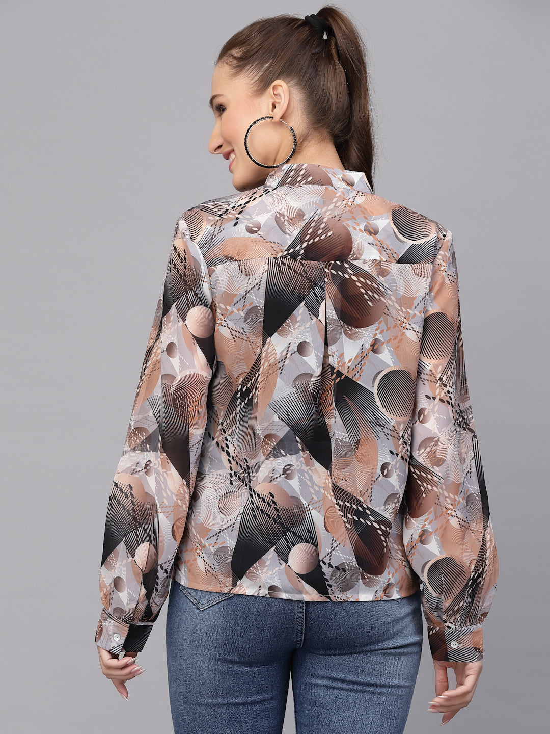 Valbone Women’s Brown Georgette Printed Shirt