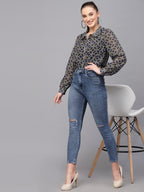 Valbone Women’s Blue Georgette Printed Shirt