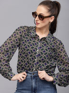 Valbone Women’s Blue Georgette Printed Shirt