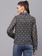 Valbone Women’s Blue Georgette Printed Shirt