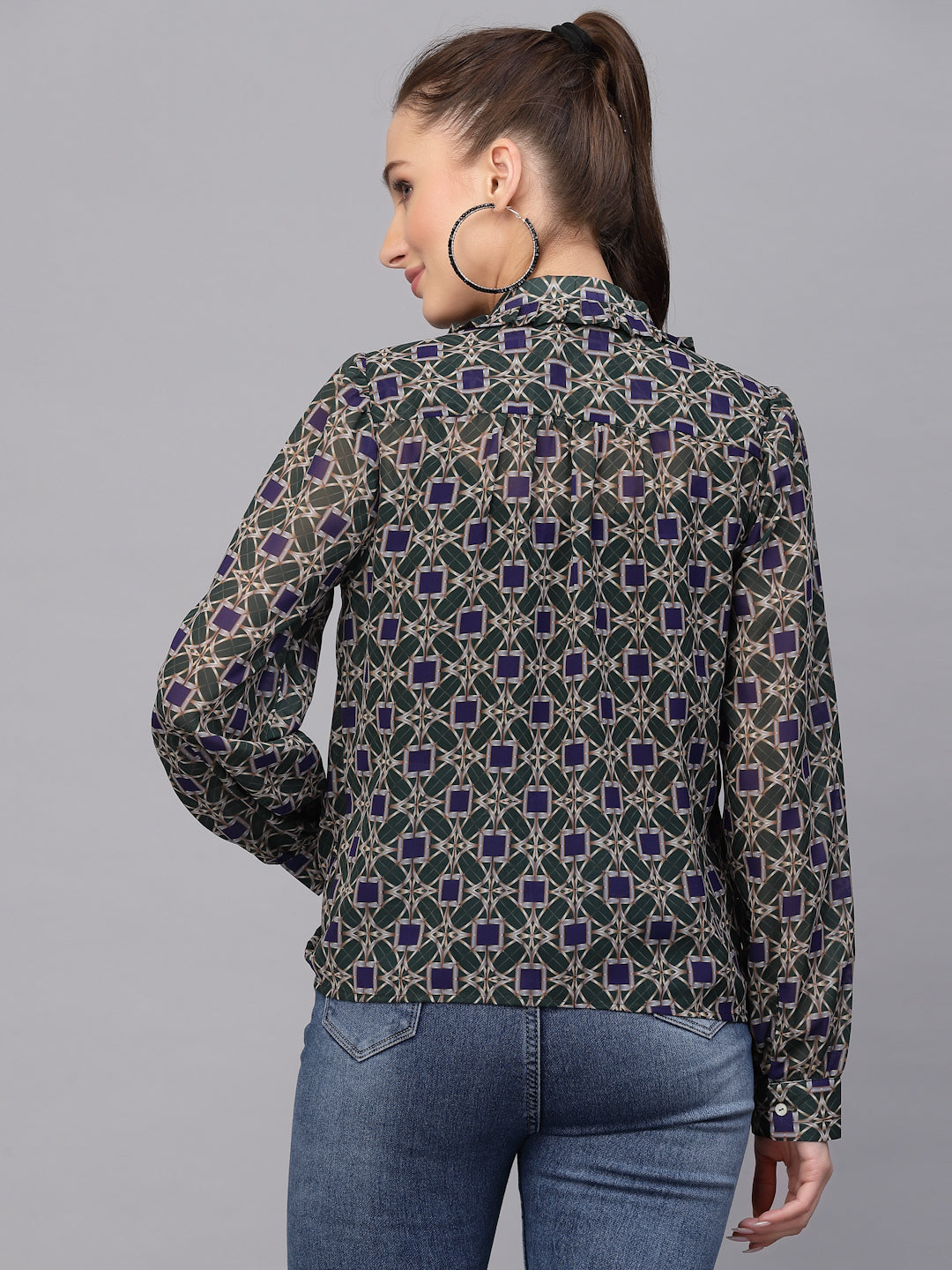 Valbone Women’s Blue Georgette Printed Shirt