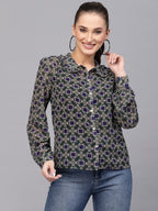 Valbone Women’s Blue Georgette Printed Shirt