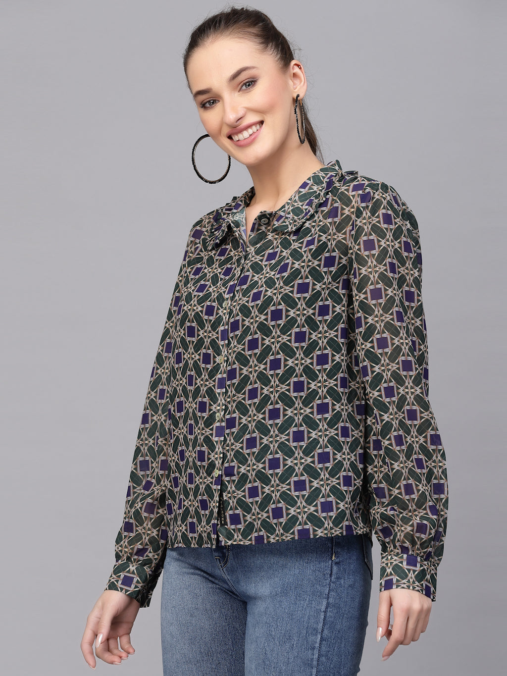 Valbone Women’s Blue Georgette Printed Shirt