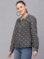 Valbone Women’s Blue Georgette Printed Shirt