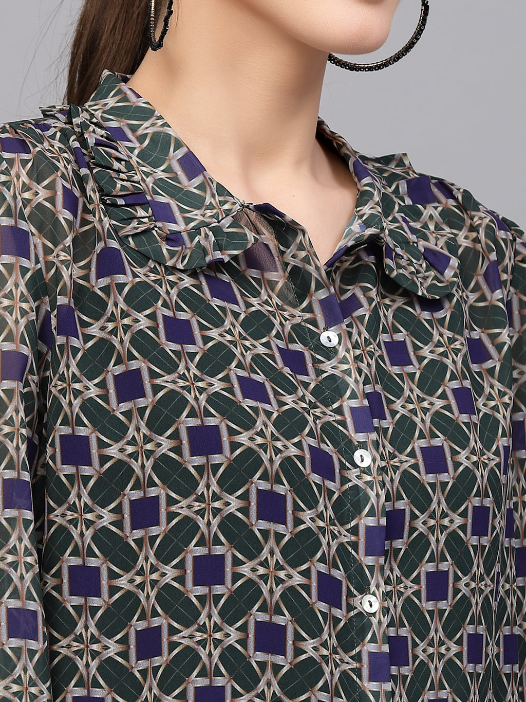 Valbone Women’s Blue Georgette Printed Shirt