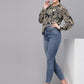 Valbone Women’s Black & Beige Georgette Floral Printed Shirt Full Sleeves