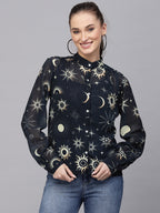 Valbone Women’s Navy Blue Georgette Printed Shirt